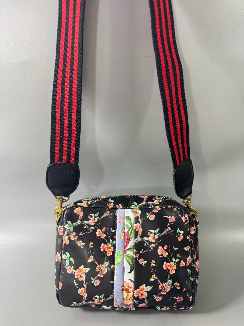 Clare V. Black Floral Cherry Blossom Midi Sac Crossbody Bag
